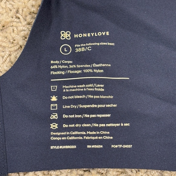 NWT HoneyLove Womens Silhouette Wireless Bonded Support Bra Sz L 38 B/C Black - Picture 11 of 13